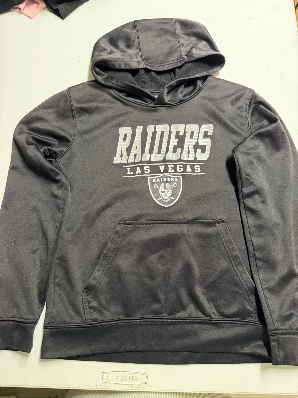 NFL Las Vegas Raiders Black Crewneck Hoodie with White Logo Youth 14-16